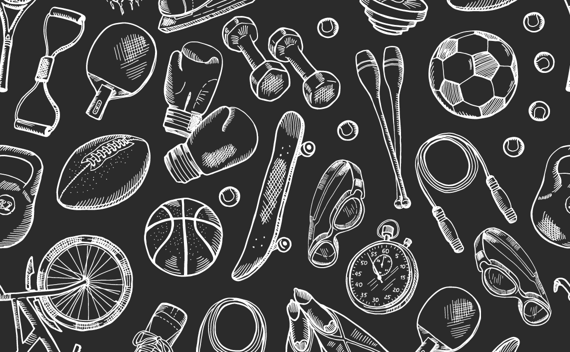 illustration of various contact sports accessories